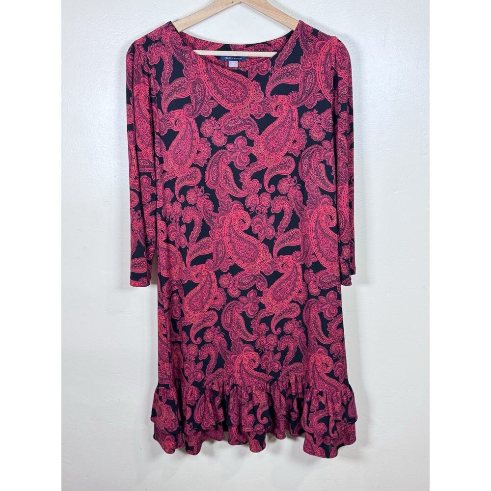 Tommy Hilfiger Womens Dress Paisley Ruffle Hem 14 Career Office Business Preppy - Picture 3 of 11